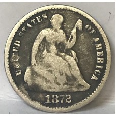 UNITED STATES OF AMERICA 1872 . 1/2  HALF DIME . SCARCE DATE